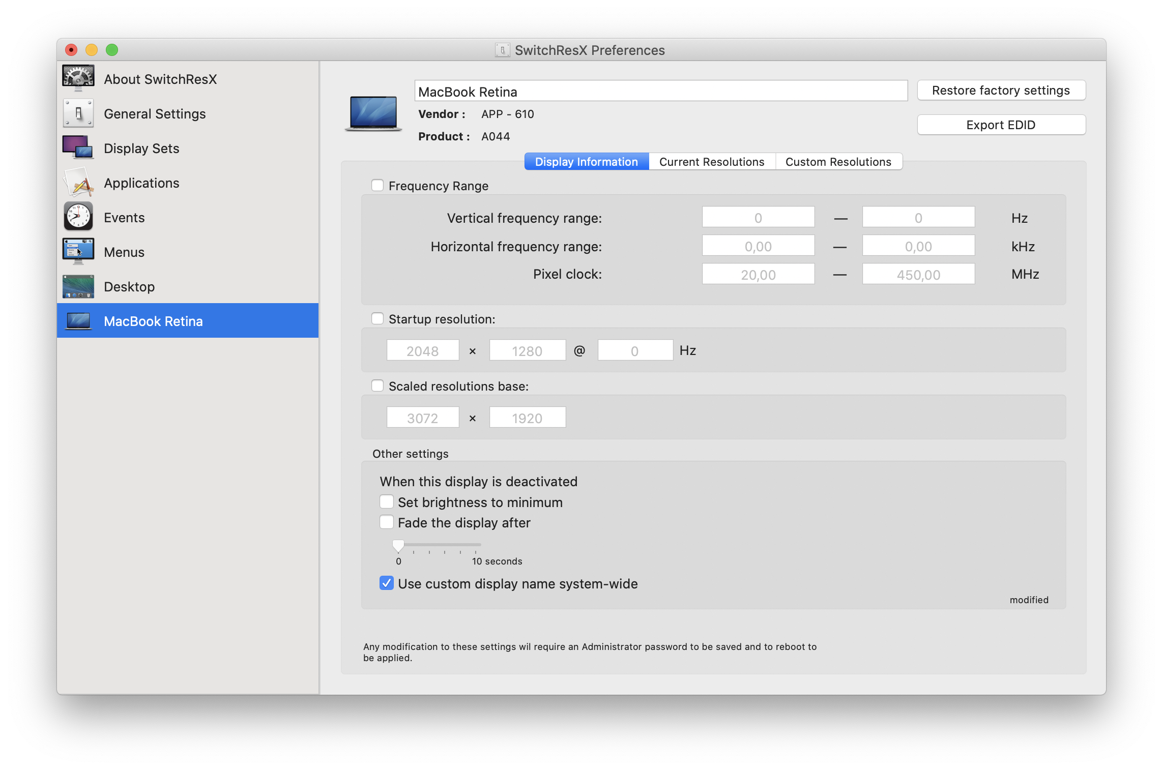 SwitchResX Screenshot 1