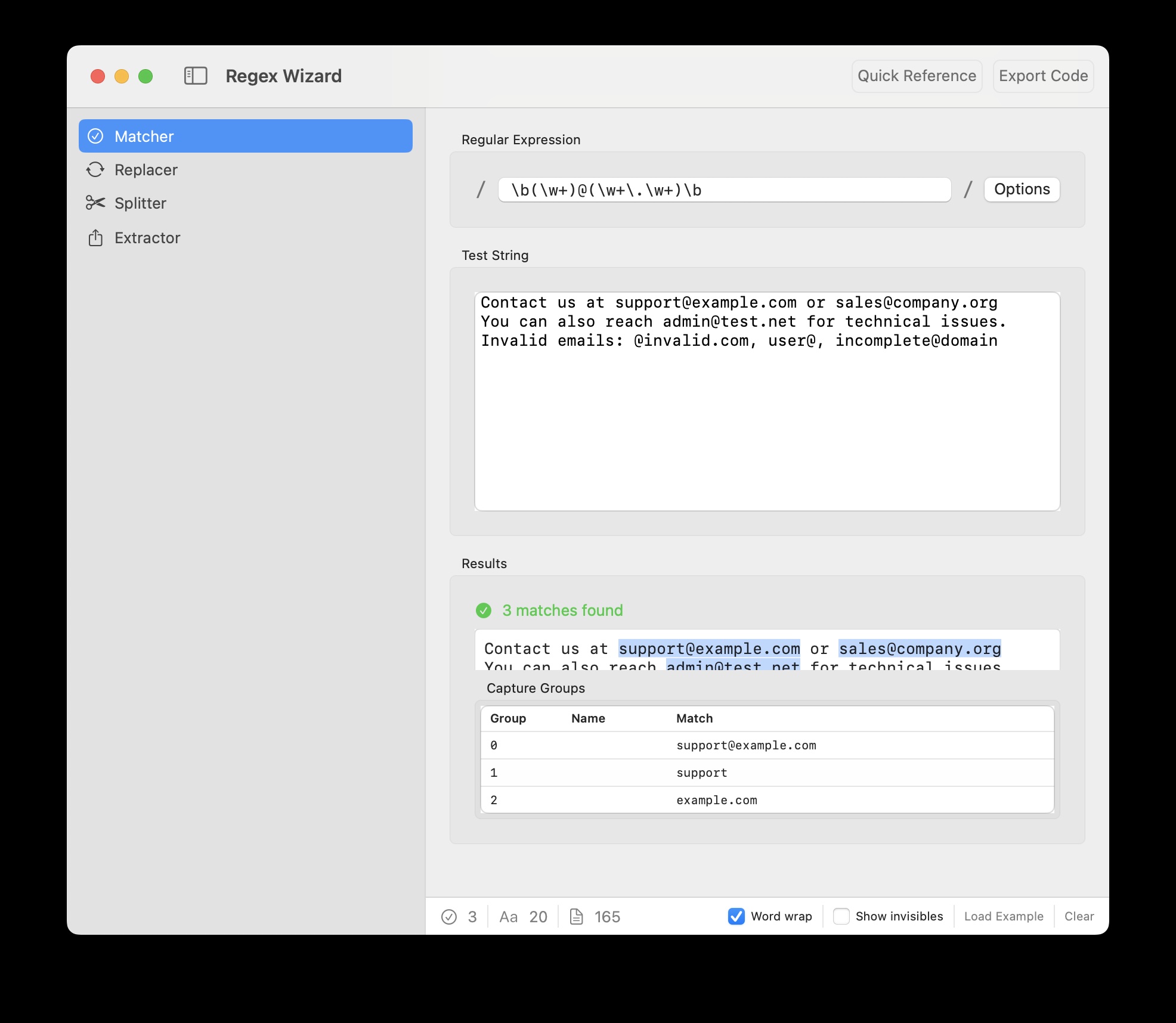 RegEx Wizard Screenshot 1