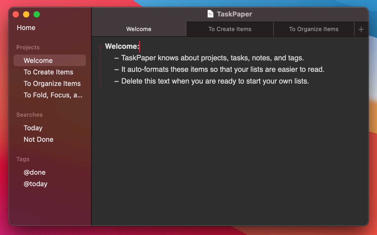TaskPaper Screenshot 1