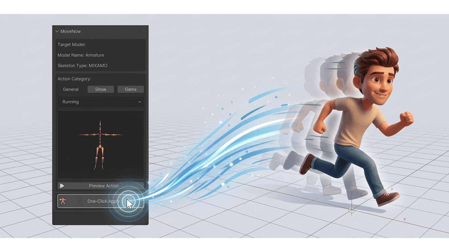 MoveNow – Auto-Retargeting Add-on for Blender Screenshot 1